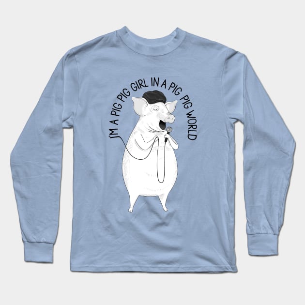 Pig Pig World | Animal Karaoke Collection Long Sleeve T-Shirt by DrawingEggen